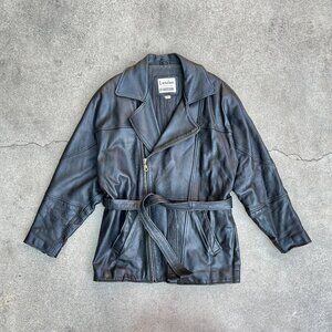 Vintage 80s 90s Men's London Leatherwear NYC Black Motorcycle Jacket Coat Medium